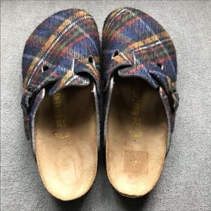 Birkenstock Boston Wool Felt Plaid Clogs Size 38